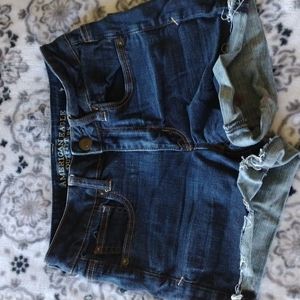 American Eagle High Rise Super Stretch Dark Denim Shorts Cutoffs Sz 2